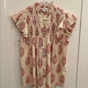THML Women's Cream and Pink Floral Print Blouse